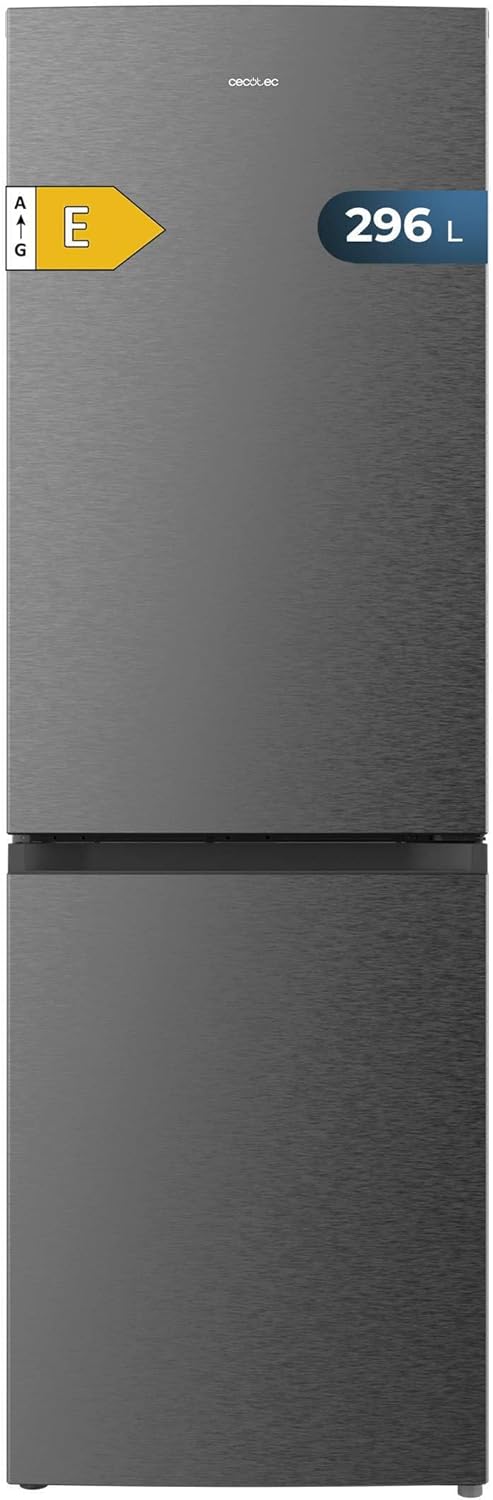 Cecotec Bolero CoolMarket Frigorífico Combinado 2 Puertas Combi 296 DF Dark E. 296L, 60cm de ancho, funciones FastCooling, FastFreezing y DeFrost, interior LED, Dark Inox