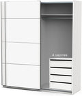 Armario de dormitorio con 4 cajones, ropero, 2 puertas correderas, color blanco