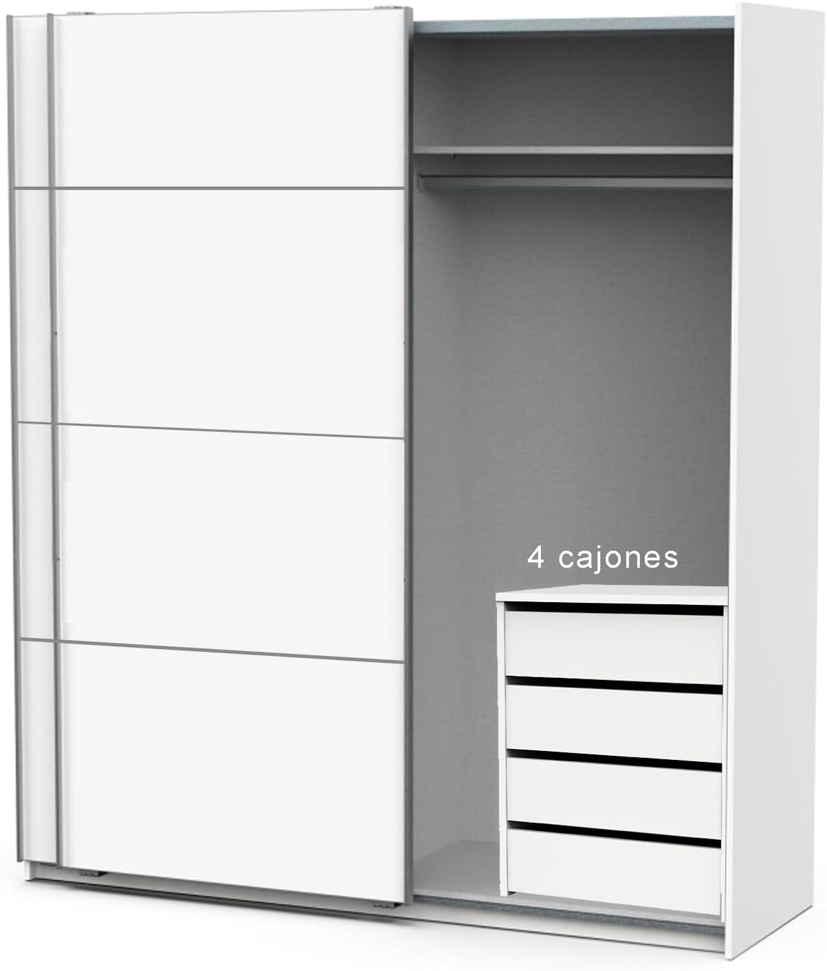 Armario de dormitorio con 4 cajones, ropero, 2 puertas correderas, color blanco
