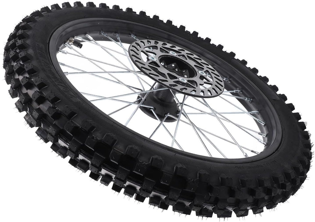 HUIOP Conjunto de llanta y neumático de rueda delantera de 17 pulgadas, cámara de aire 70/100-17 2.75-17, de 12 mm con rotor de freno para Dirt Pit Bike, optimizando el rendimiento con