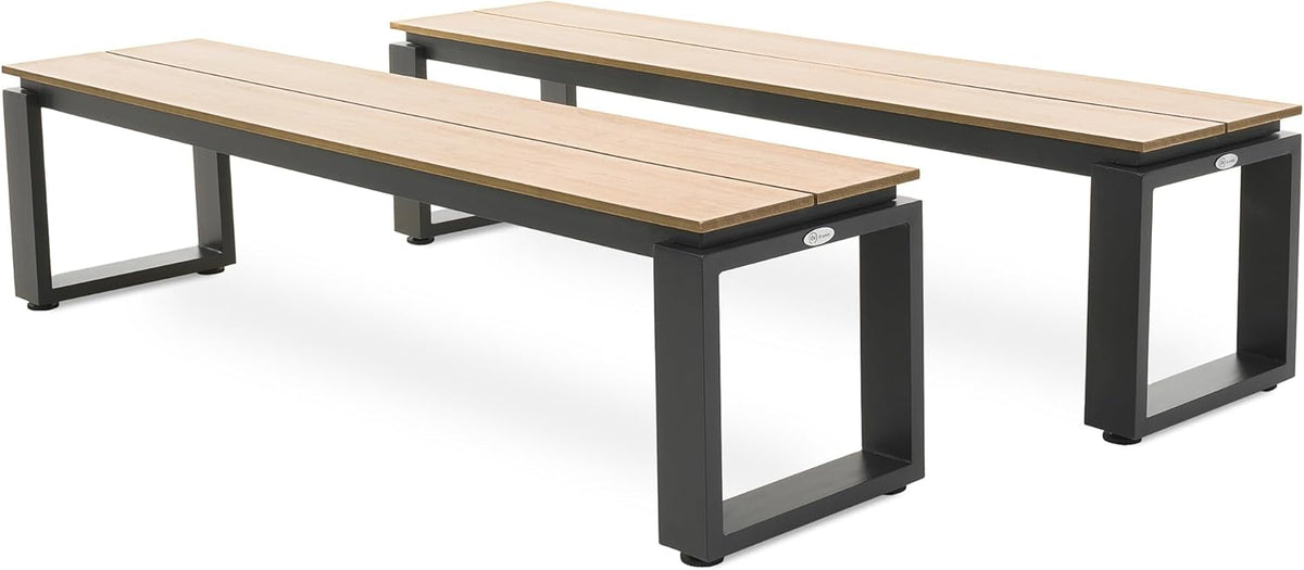 Muebles de jardín di volio Trento, conjunto de muebles de jardín: mesa de comedor espaciosa y 2 bancos de jardín, fabricados con materiales resistentes a la intemperie, para jardín y terraza