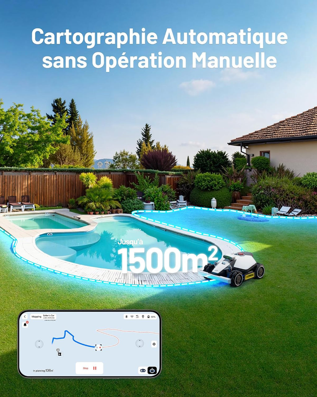 MAMMOTION LUBA Mini AWD 1500 Robot Cortacésped Inalámbrico, NetRTK+Vision, Sin Antena RTK Necesaria, Recomendado 1500m², Máx. 1800m², Pendientes del 80%, con Módulo 4G