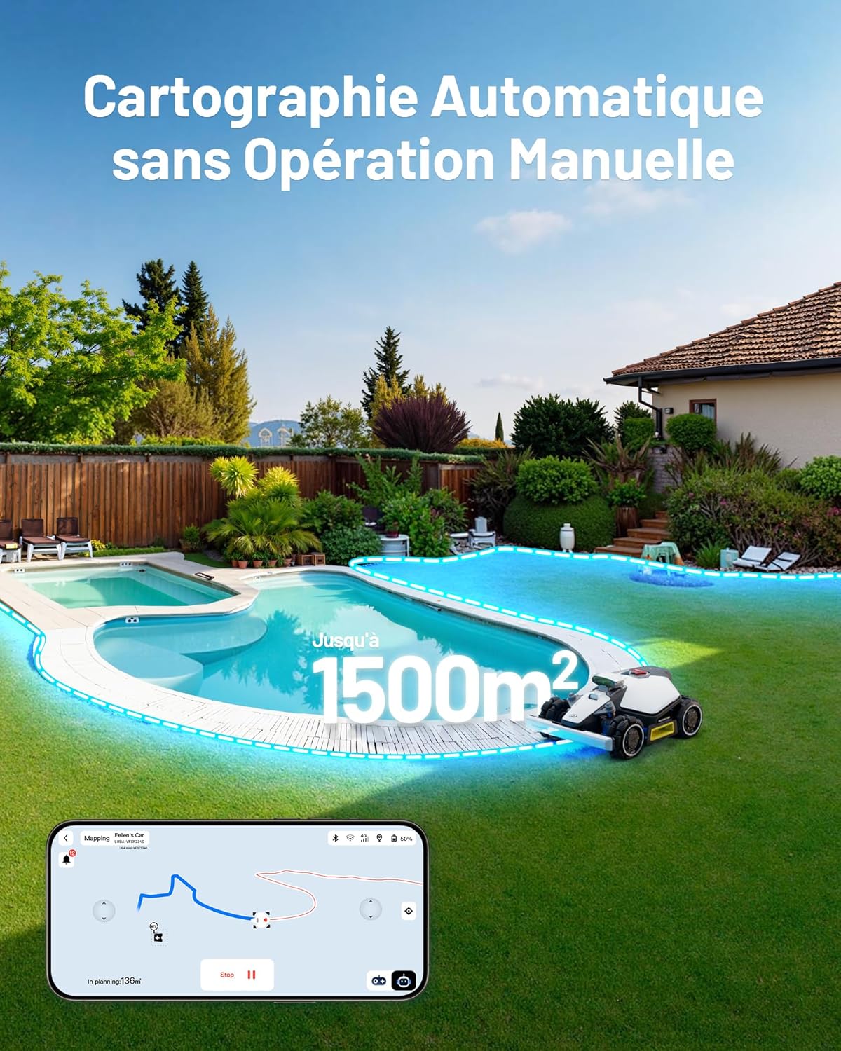 MAMMOTION LUBA Mini AWD 1500 Robot Cortacésped Inalámbrico, NetRTK+Vision, Sin Antena RTK Necesaria, Recomendado 1500m², Máx. 1800m², Pendientes del 80%, con Módulo 4G