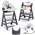 hauck Trona Beta+ Newborn Set Premium Dark Grey - Set de trona para bebé desde el nacimiento con accesorio para recién nacido Bouncer, cojín de asiento y bandeja - Gris oscuro