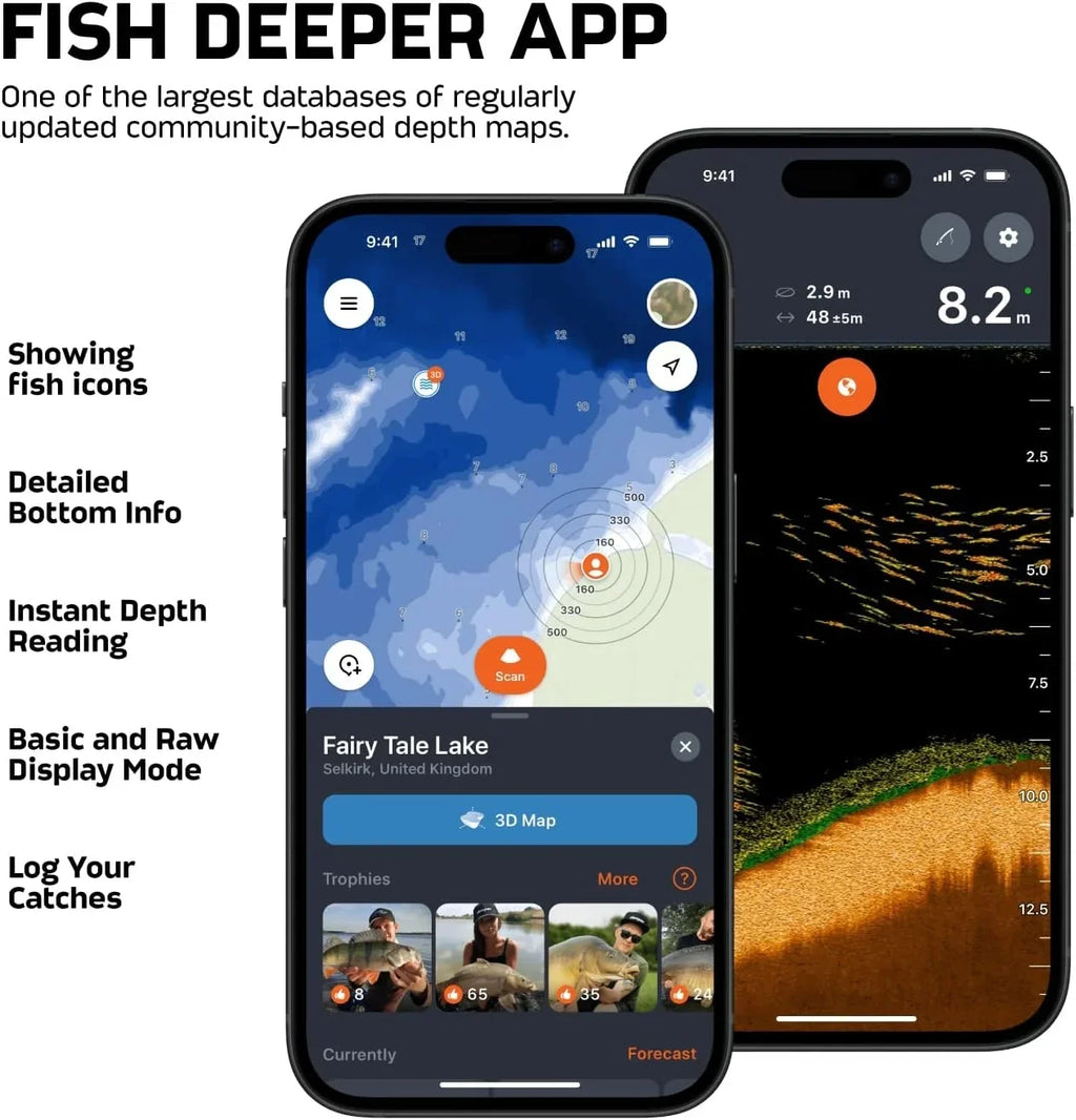 Sonda de pesca Deeper Pro+ 2 con GPS, profundímetro y sonar para kayak, barco y pesca en hielo, conexión por app hasta 100 m
