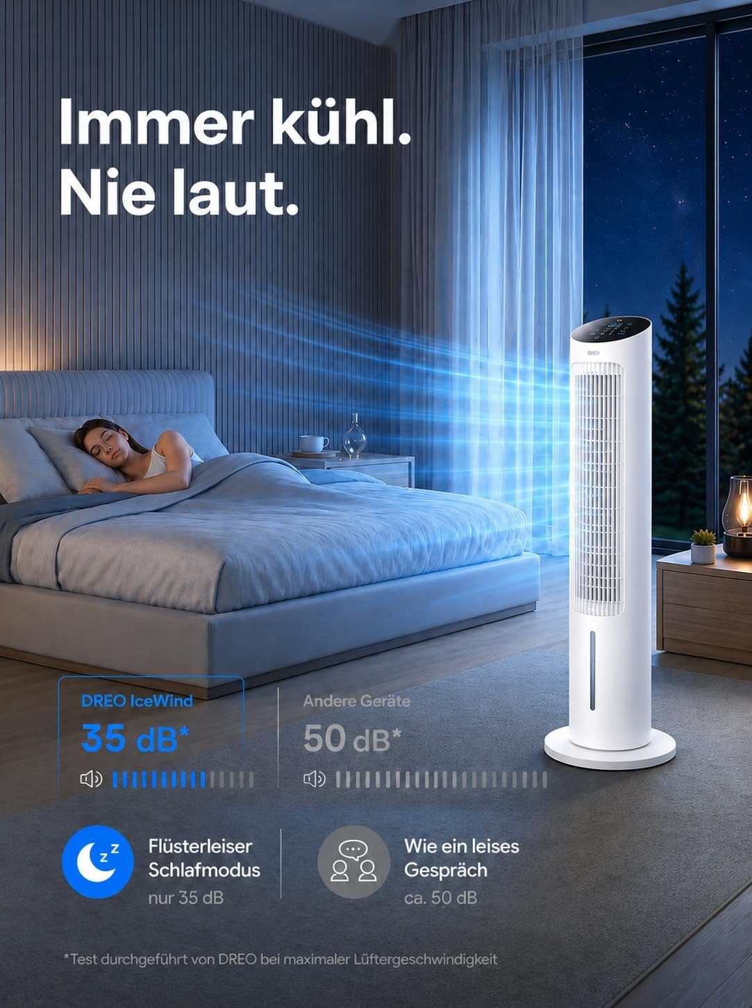 Ventilador de torre DREO con refrigeración silenciosa, ventilador con refrigeración por agua, enfriador de aire de 102 cm, enfriador evaporativo con función de oscilación de 80°, 3 modos, 4 velocidades, control remoto, blanco