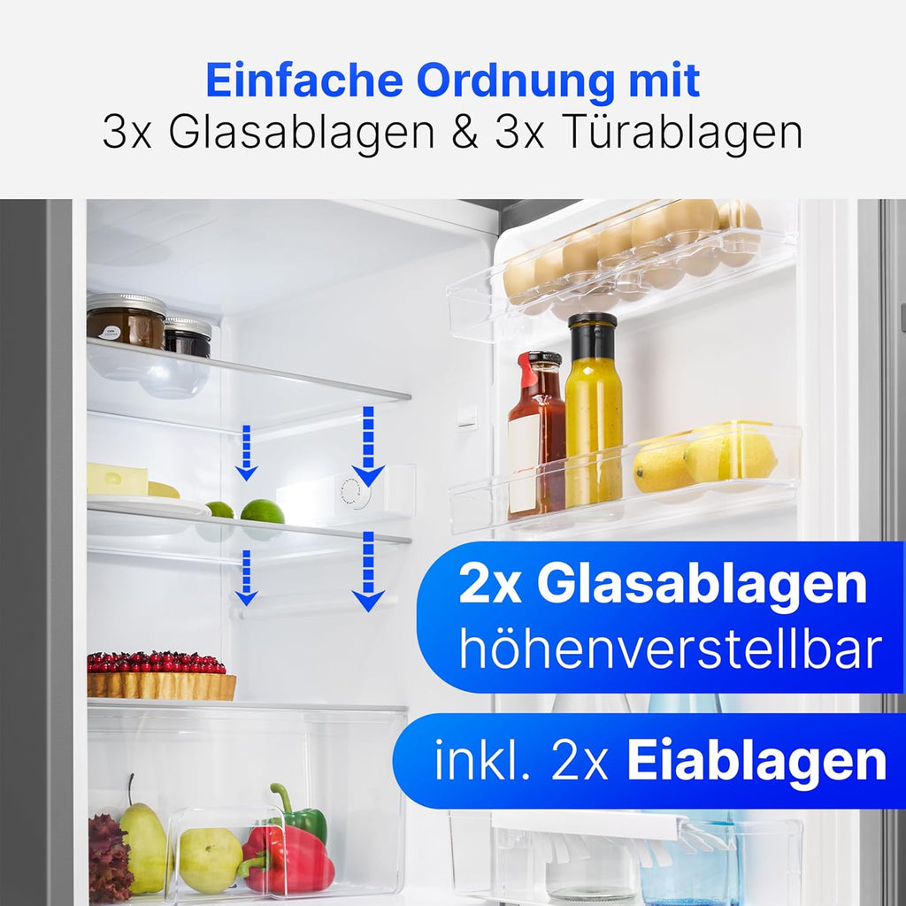 Refrigerador Bomann® sin congelador | Clase energética D | 85cm | silencioso 39dB | 3 estantes | puerta reversible | 133L | frigorífico pequeño con cajón para verduras | frigorífico estándar | VS 2195.1 inox