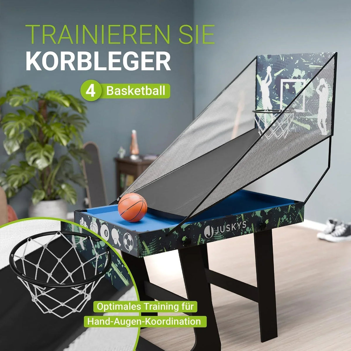 Mesa de juego multifuncional 5 en 1 plegable con mesa de ping-pong, futbolín, mesa de billar, hockey y baloncesto, modelo 24875
