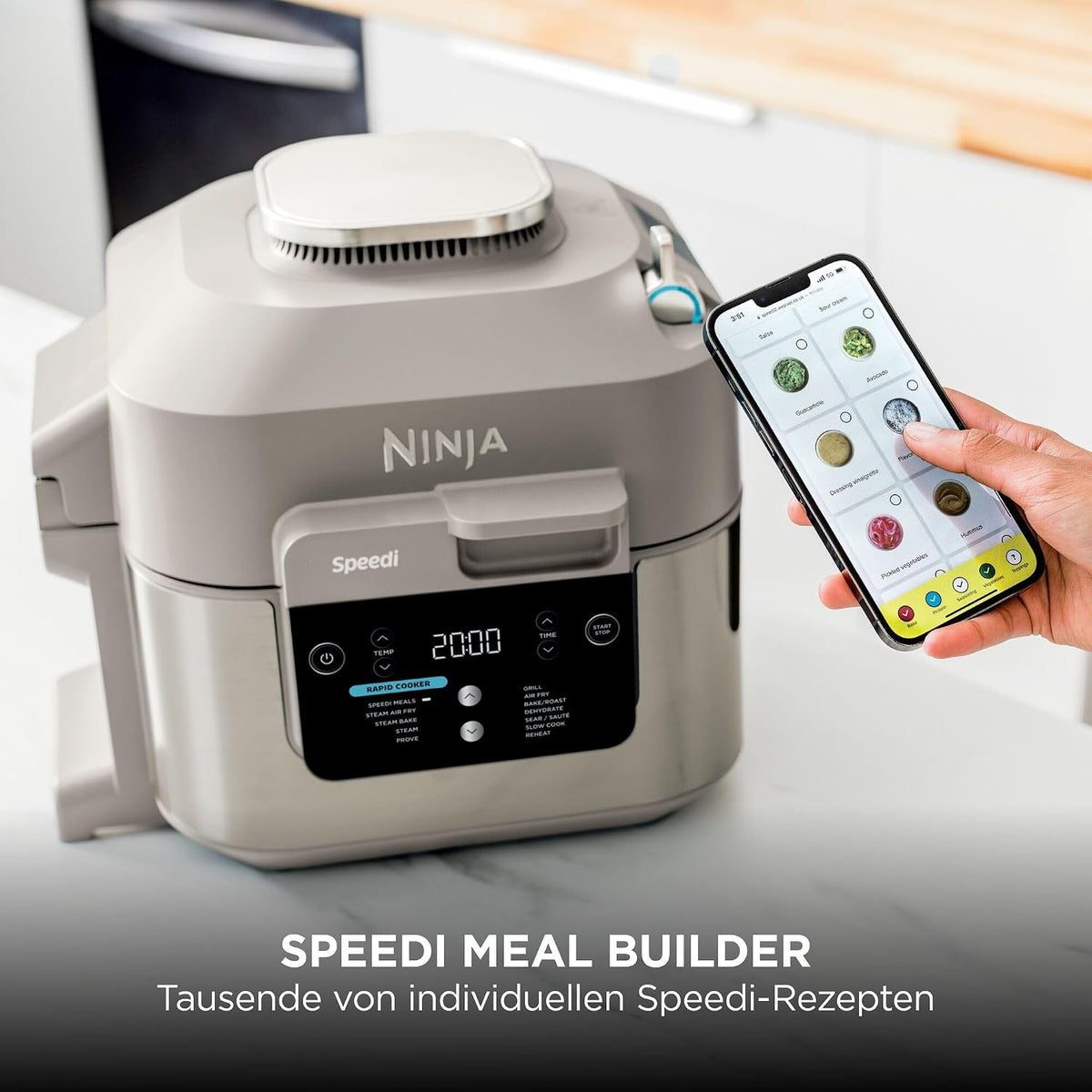 Multicocina Ninja Speedi, 5,7 L, 12 en 1, freidora de aire, cocción lenta, grill, horneado, Stone Gold ON500EUSTGD