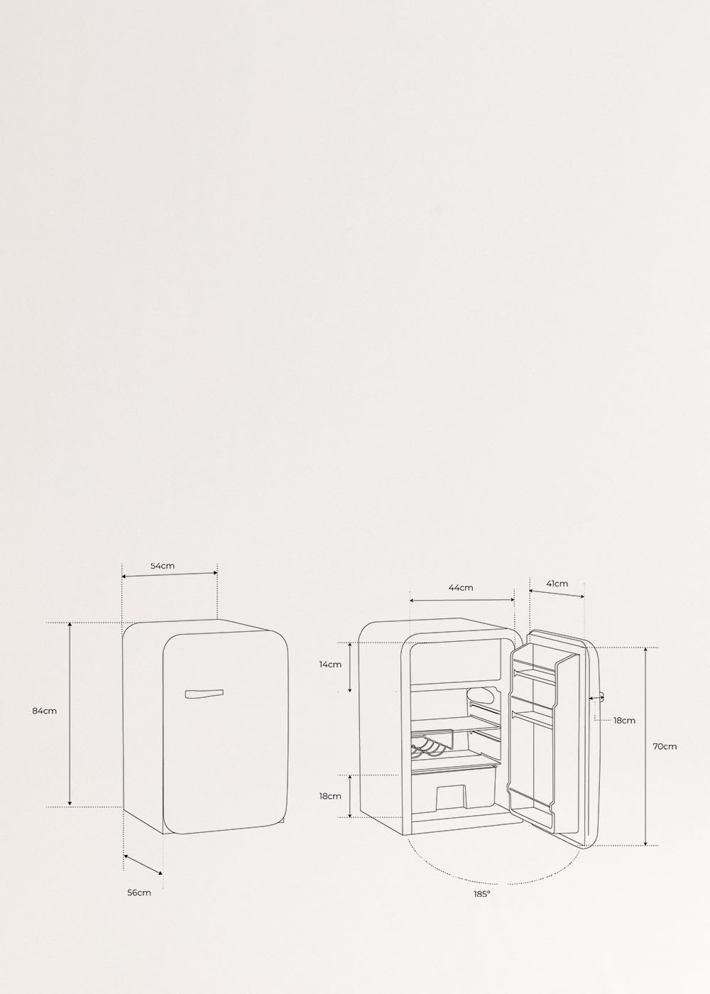 CREAR / FRIGORÍFICO RETRO 83,5 PLATA/Refrigerador verde salvia con tirador negro / 98W, bajo consumo, 2 estantes, regulador de temperatura, botellero, 56x54x84cm.