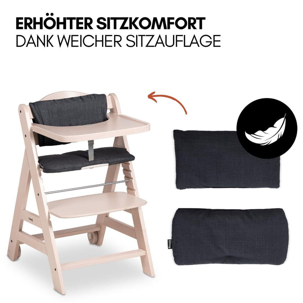 hauck Trona Beta+ Newborn Set Premium Dark Grey - Set de trona para bebé desde el nacimiento con accesorio para recién nacido Bouncer, cojín de asiento y bandeja - Gris oscuro