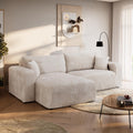 BROMARKT Sofá esquinero con función cama color crema, sofá en forma de L de tela de pana con arcón, sofá cama para salón con espacio de almacenamiento, sofá esquinero de 3 plazas, conjunto de salón 244x148x82 cm TILIO