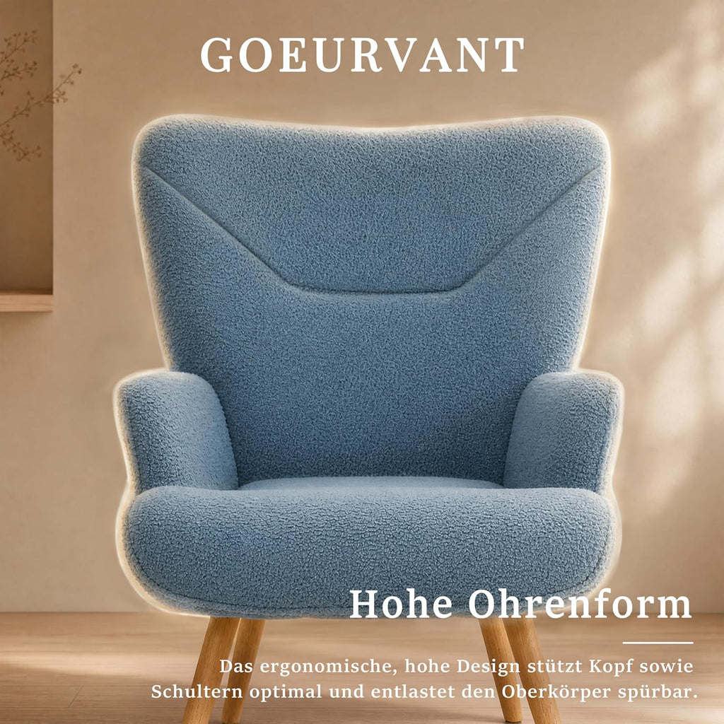 Wygodny fotel wypoczynkowy z podłokietnikami i wysokim oparciem, gołębi niebieski