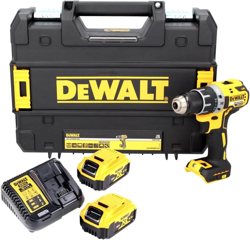 DEWALT, Wiertarko-wkrętarka 18V XR z silnikiem bezszczotkowym + 2x akumulatory 5.0 Ah, DCD791P2