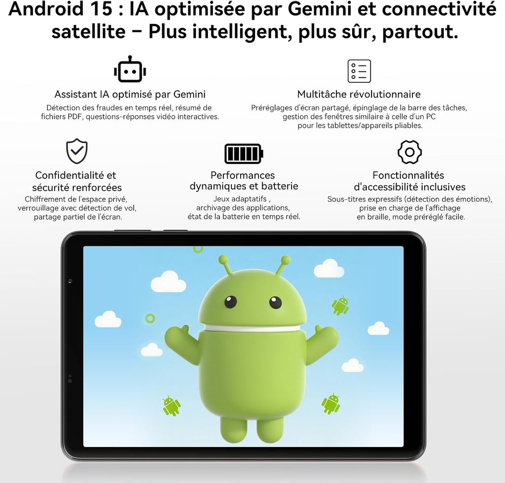 Tableta Blackview ZENO 1 de 8 pulgadas, Android 15, 90Hz, 800x1280 - Ultraligera y compacta para juegos, chip IA de 8 núcleos T615, 18GB RAM + 256GB ROM (2TB TF) / 4G LTE + WiFi 5G / Reconocimiento facial / 6000mAh / 8MP + 8MP / Widevine L1 / BT5.2 / GMS