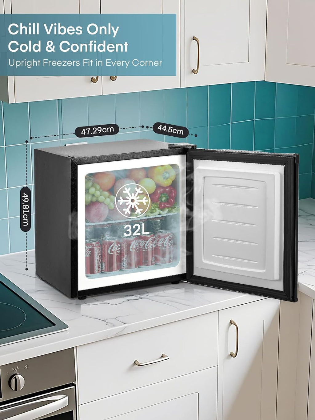Minicongelador FOHERE 32L -22°C, pequeño, compacto, silencioso (43db), con puerta reversible, arcón congelador, ideal para oficina, camping y exteriores (negro) [Clase de eficiencia energética E]