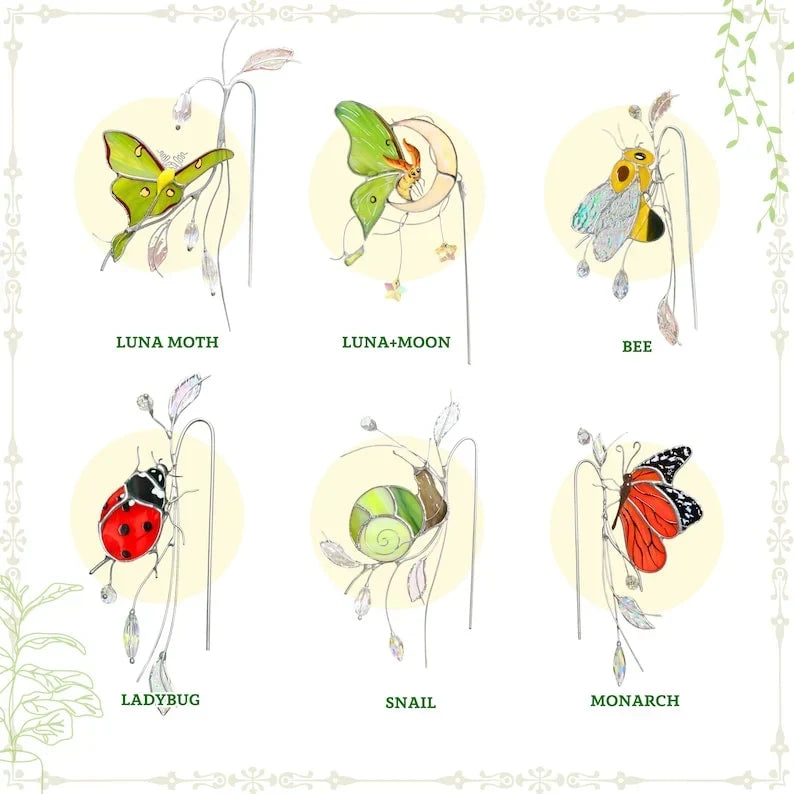 Estaca de jardín con atrapasueños de cristal de martín pescador - Decoración de vitral - Hecho a mano 4x6,5 pulgadas