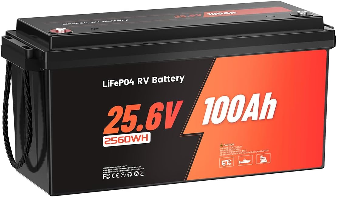 Batería LiFePO4 de 24V 100Ah de expansión flexible (2S4P) para 20,48 kWh, con BMS de 100A y alta densidad energética para autocaravanas, barcos, casas autónomas y aplicaciones fuera de la red.