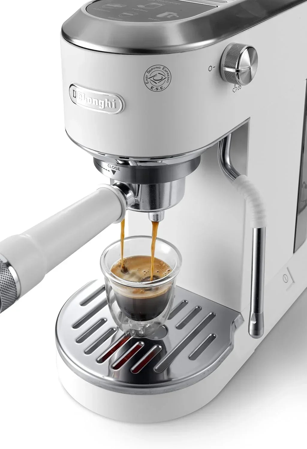 De'Longhi Dedica – Cafetera de bomba de acero inoxidable para café molido o monodosis, espresso y capuchino, depósito de 1,3 litros, sistema antigoteo, modelo EC685.M, color metal
