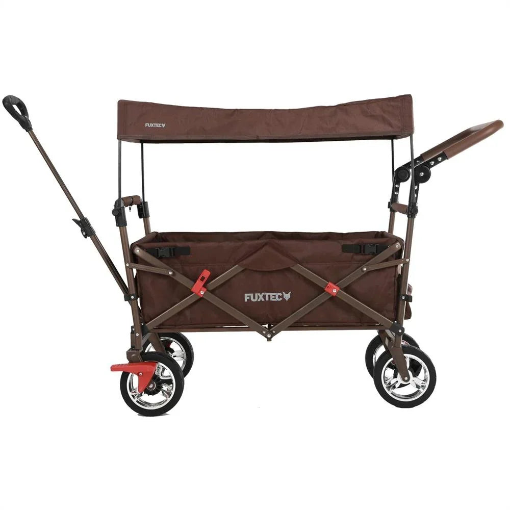 Carrito plegable FUXTEC FX-CT700, carro plegable gris para el transporte de niños, ciudad, campo, playa o montaña - con capota anti-UV, asa de empuje, freno de mano delantero y trasero, el original