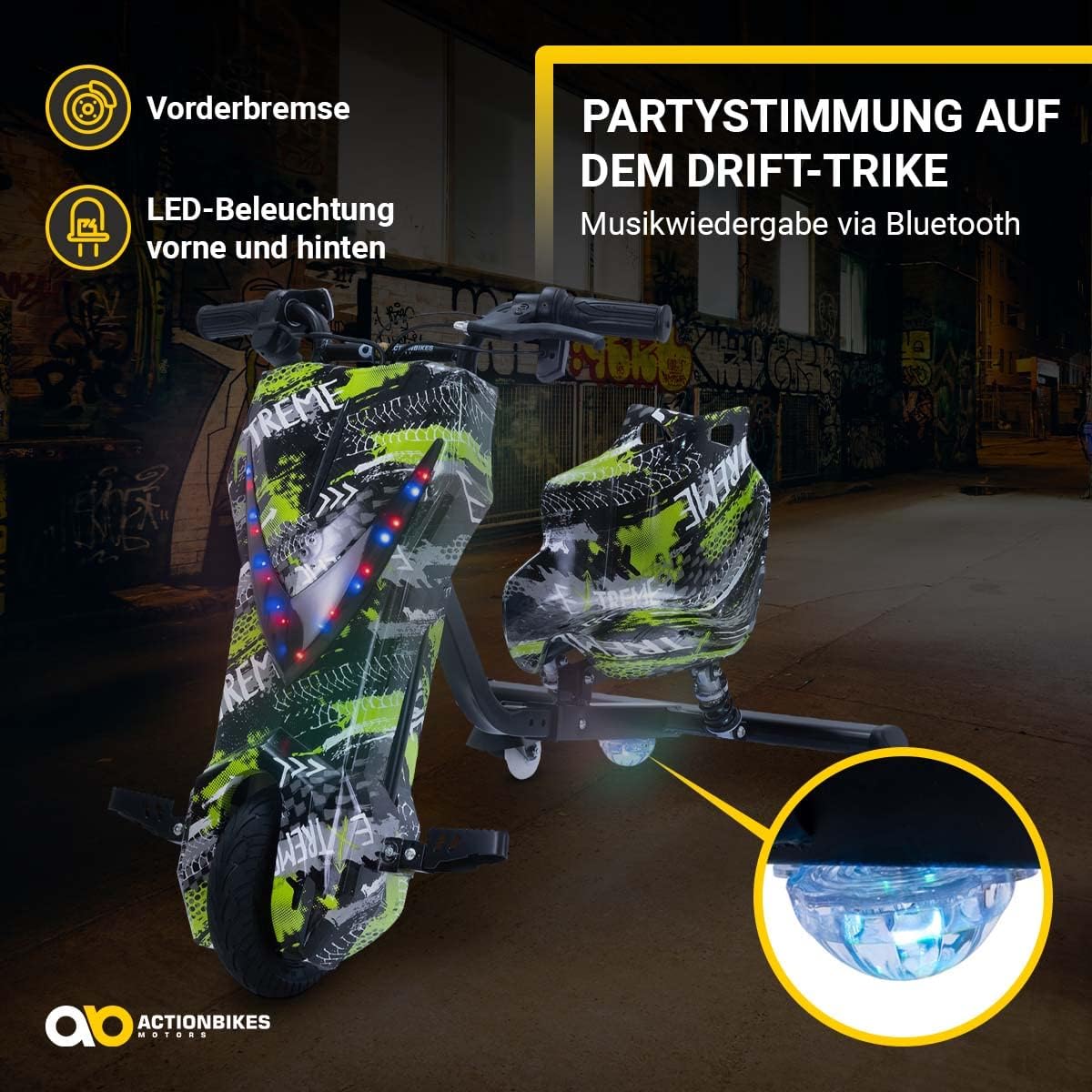 Actionbikes Motors Patinete Eléctrico Infantil para Derrapes | Motor de 𝟐𝟓𝟎 W - Carrito de Derrape 360° - 3 Niveles de Velocidad - Iluminación LED - Asiento Ajustable - Bluetooth - Kart de Derrape - Coche de Derrape (Space Purple)