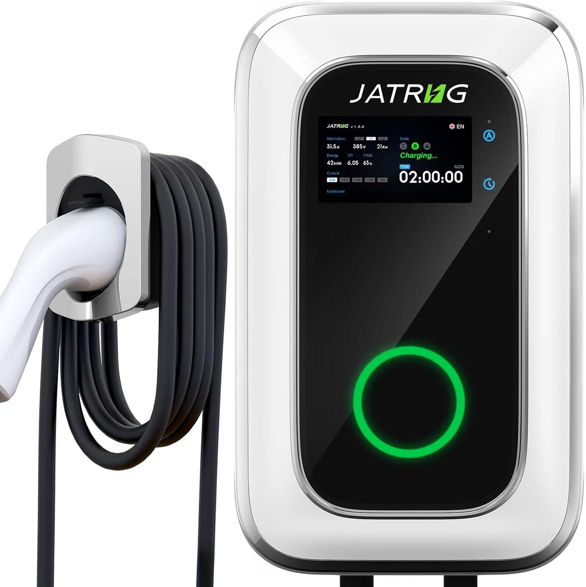 JATRHG S1 Estación de Carga para Vehículo Eléctrico 7kW 6M 32A Monofásica - Punto de Recarga Tipo 2 IEC 62196-2 - Cargador Rápido EV Wallbox