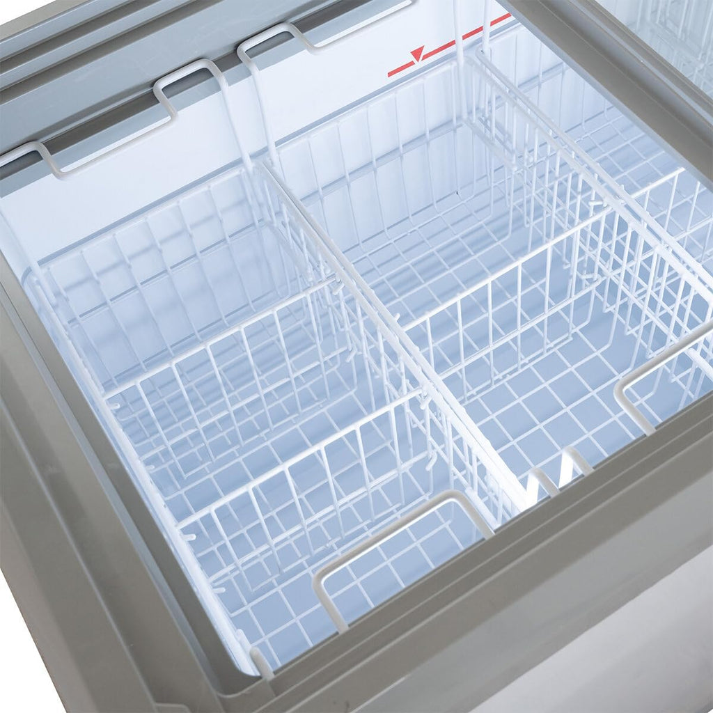 GastroHero Arcón congelador para helados 284 litros Congelador horizontal Iluminación LED Tapa de cristal corredera Ruedas Congelador comercial para helados Ventas –18 °C Hostelería Kiosco