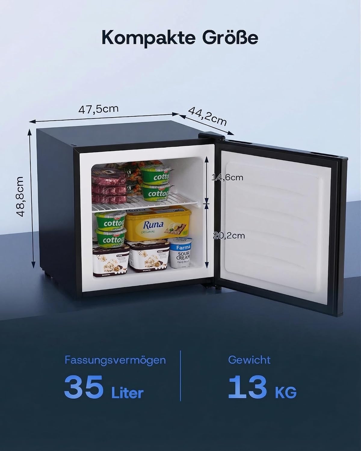 Congelador pequeño Upstreman de 35 L, mini congelador de 4 estrellas a -21 °C, puertas reversibles, silencioso, bajo consumo, bisagra de puerta reversible, congelador pequeño, oficina, hotel, negro, UF35