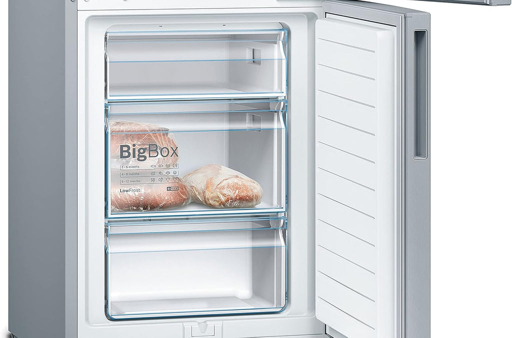 Bosch KGV36VLEAS, Serie 4, Frigorífico con congelador, Libre instalación, 186 x 60 cm, 214 L / 94 L, Acero inoxidable