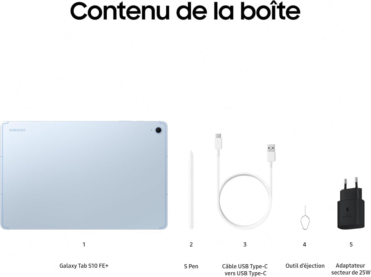 Samsung Galaxy Tab S10 FE+, Tablette Android WIFI 13.1" 128 Go, S Pen incluido, Certificación IP68, Azul, Cargador de pared rápido de 25W incluido, Versión FR