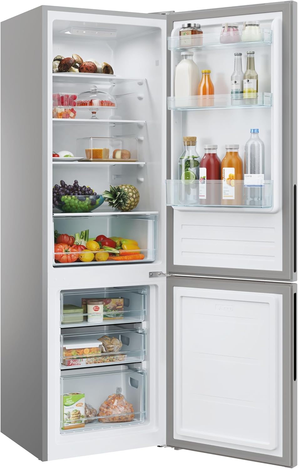 Frigorífico combi Candy CCT3L517ES - Libre instalación, Altura: 1,77 m, 260 L, 2 puertas reversibles, Low Frost, LED, 39 dB, Plata, Clase E