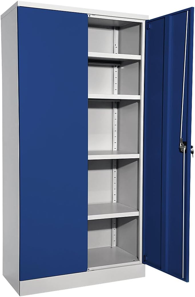 eurokraft | Armario metálico Nilas | con 4 estantes | Al x An x Pr 1950 x 915 x 421 mm | gris luminoso/azul genciana