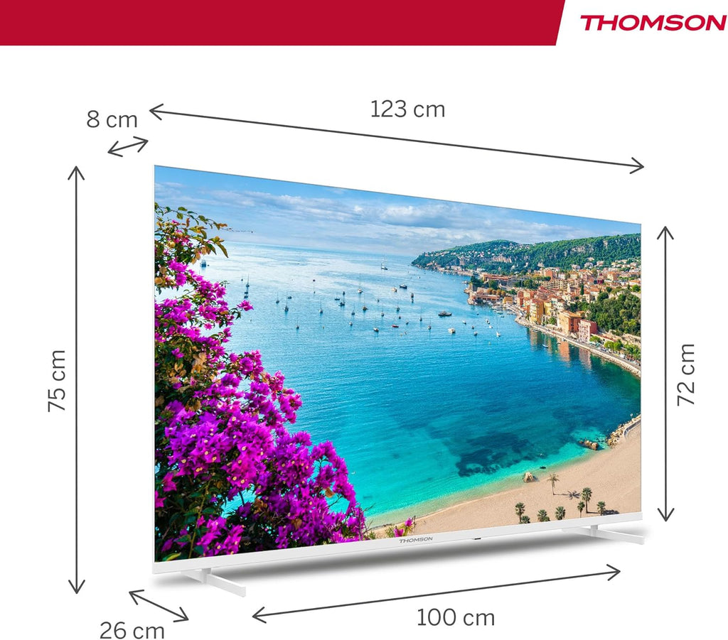 THOMSON Televisor UHD de 55 pulgadas (139 cm) Smart Android TV (WLAN, HDR, Triple sintonizador DVB-C/S2/T2, control por voz) - 55UA5S13W-2023