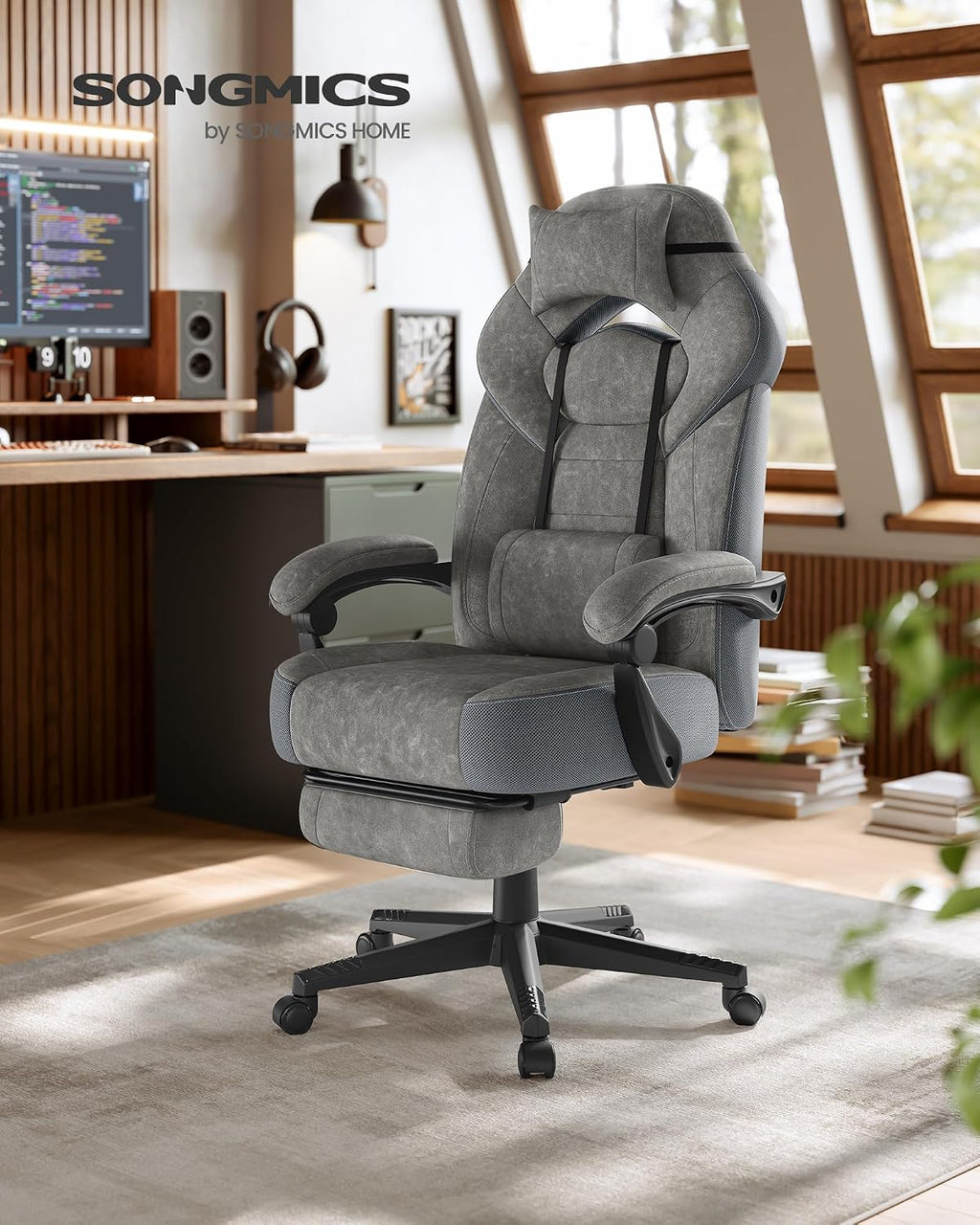 SONGMICS Krzesło do gier, ergonomiczna konstrukcja, obciążenie do 150 kg