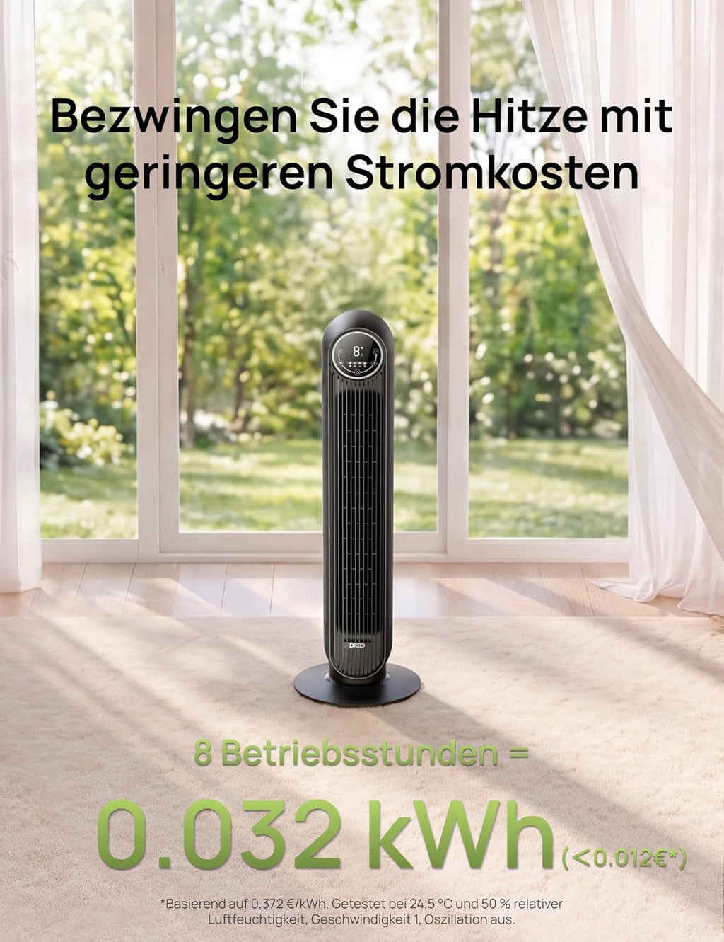 Ventilador de torre inteligente y silencioso DREO, control por APP y voz, ventilador oscilante de 90° con mando a distancia, 4 modos, 4 velocidades, temporizador de 8 h, Nomad One S, negro