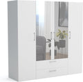 Brent - Armario con espejo, armario ropero (AnxAlxPr) 200x200x60 cm, armario con puertas, armario de dormitorio con estantes - Blanco
