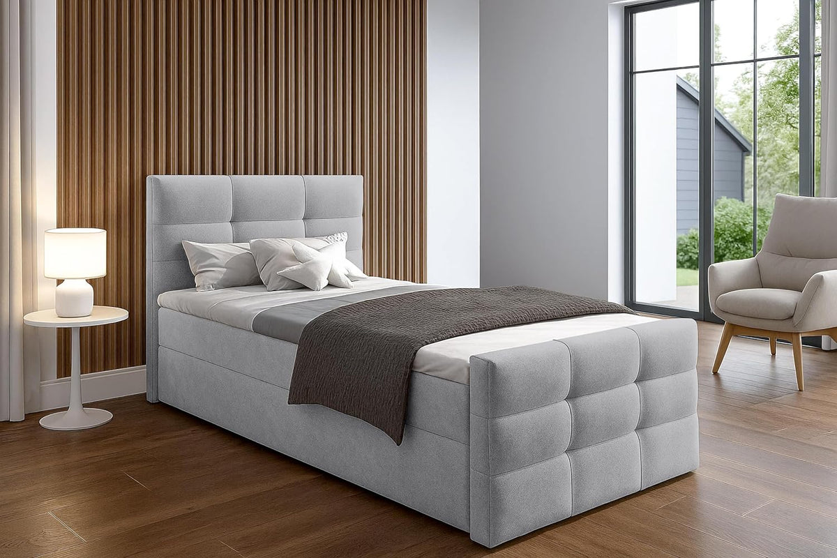 Cama con canapé 100x200 cm, cama tipo boxspring gris Argentaro