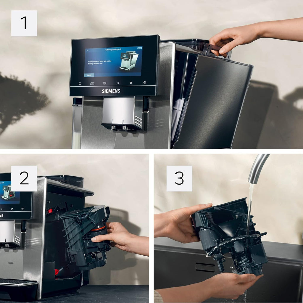 Cafetera superautomática Siemens EQ900 TQ903D03, control por app, pantalla táctil intuitiva, modo barista, AromaBoost, reducción de ruido, molinillo premium, limpieza automática con vapor, 1500 W, acero inoxidable