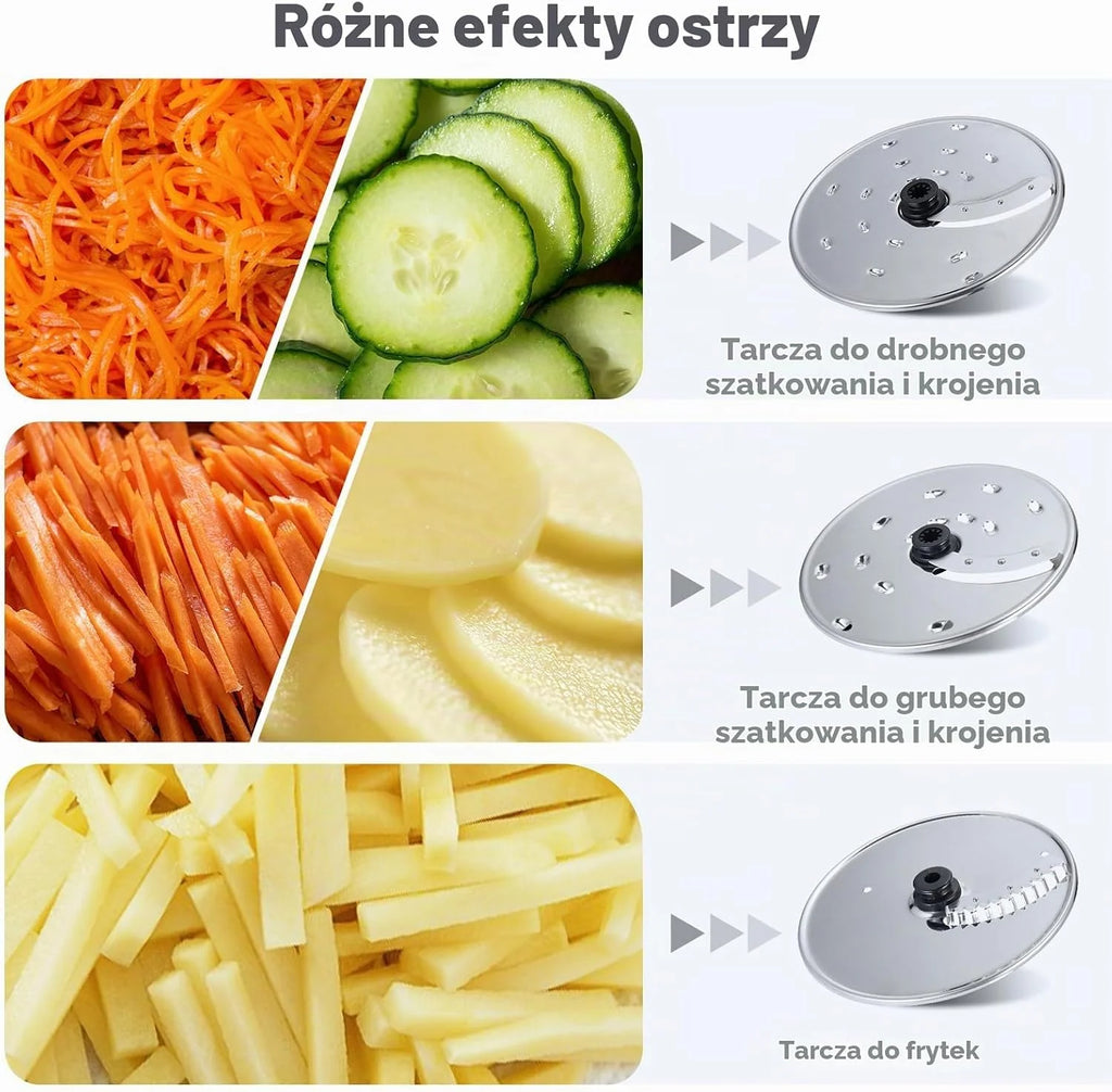 YASHE Wielofunkcyjny robot kuchenny 11 w 1, blender, mikser, rozdrabniacz, sokowirówka i maszyna do ciasta z miską 2,5 l i pojemnikiem do miksowania 1,5 l, 1300 W, 3-biegowy, funkcja pulsu, blokada