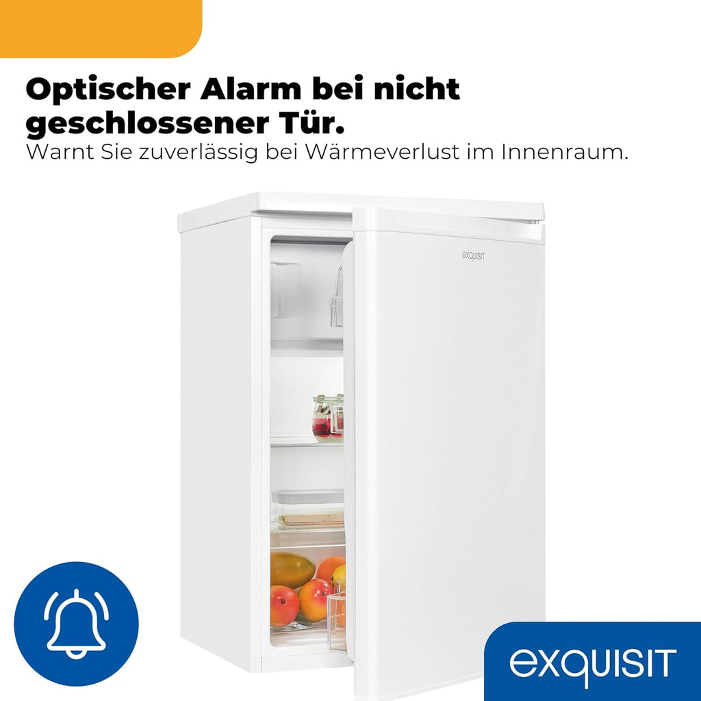 Frigorífico con congelador Exquisit, 109 l de capacidad útil, clase energética E, 40 dB(A), diseño compacto, congelador de 4 estrellas, iluminación LED, descongelación manual, KS516-4-E-040E, blanco