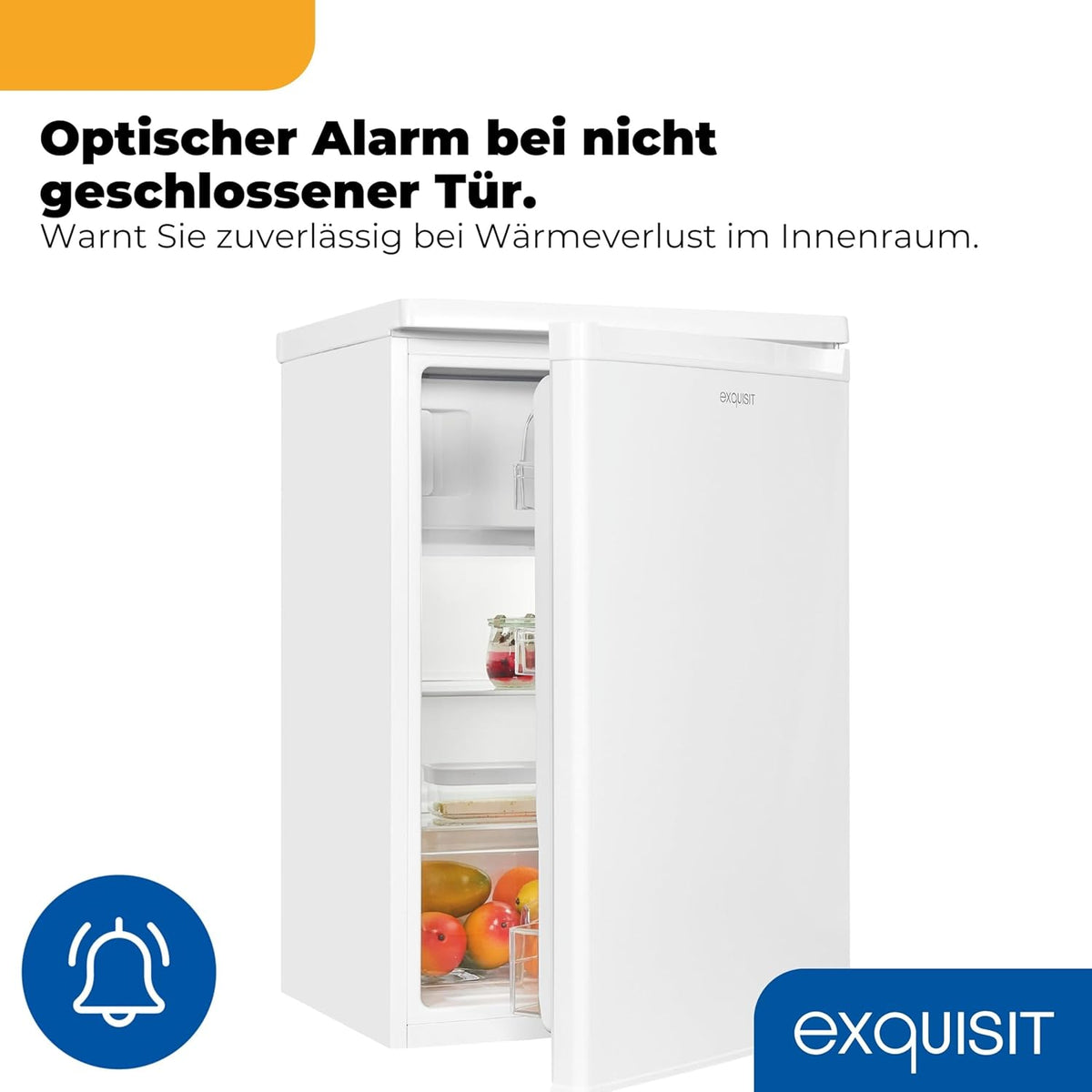 Frigorífico con congelador Exquisit, 109 l de capacidad útil, clase energética E, 40 dB(A), diseño compacto, congelador de 4 estrellas, iluminación LED, descongelación manual, KS516-4-E-040E, blanco