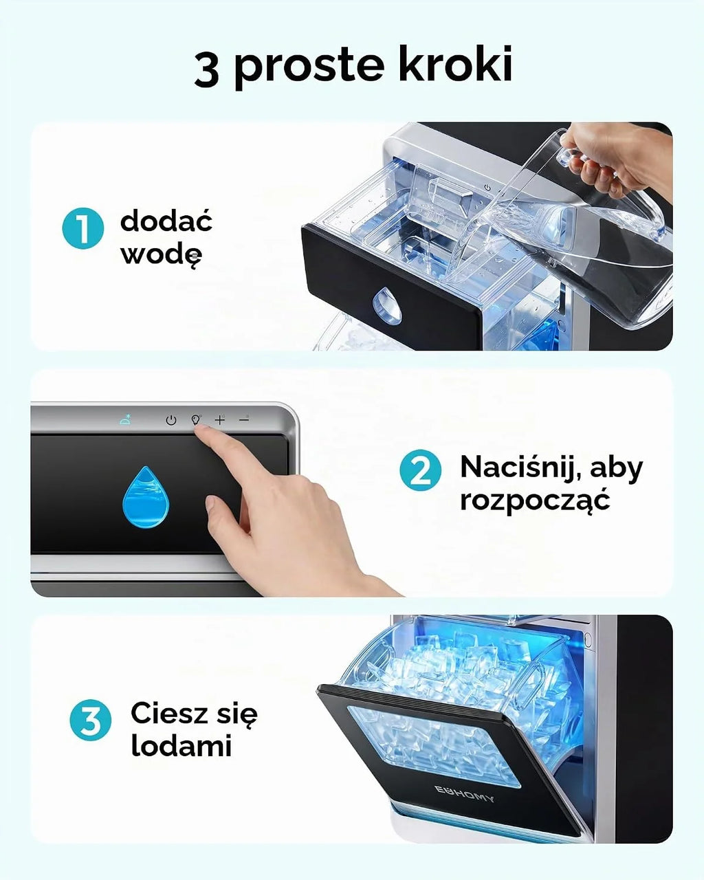 EUHOMY LunaArc Crescent Przenośna kostkarka do kostek lodu z kryształowym półksiężycem, 1600 sztuk/dzień gotowa w 12 minut, automatyczne głębokie czyszczenie, maszyna do kostek lodu do whisky/kawy