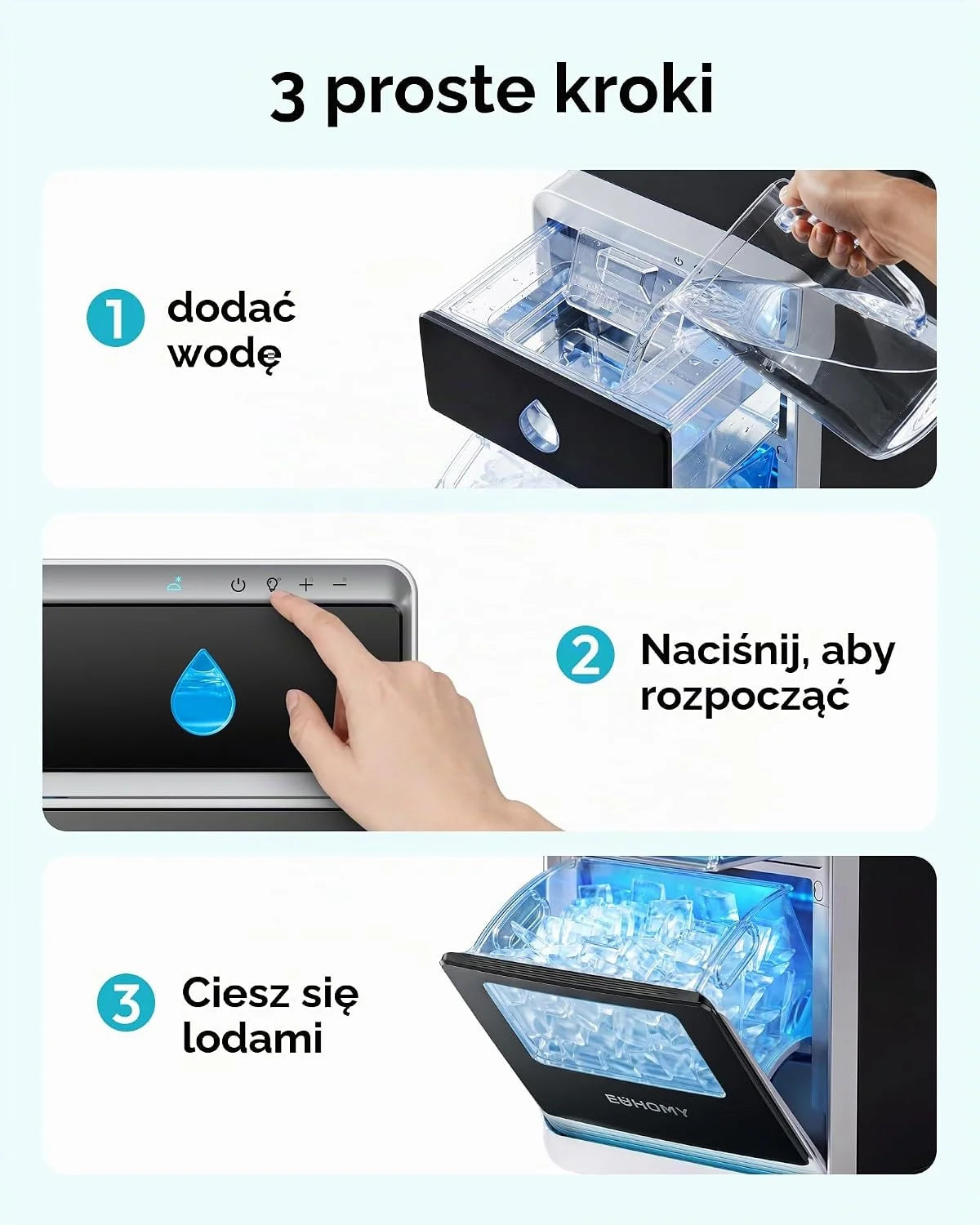 EUHOMY LunaArc Crescent Przenośna kostkarka do kostek lodu z kryształowym półksiężycem, 1600 sztuk/dzień gotowa w 12 minut, automatyczne głębokie czyszczenie, maszyna do kostek lodu do whisky/kawy