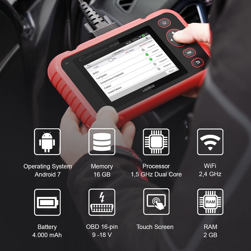 Launch Europe CRP 123 Evo OBD2 Dispositivo de diagnóstico automotriz, probador de aceite de motor, ABS, SRS, escáner de transmisión automática, actualización WiFi, pantalla táctil Android