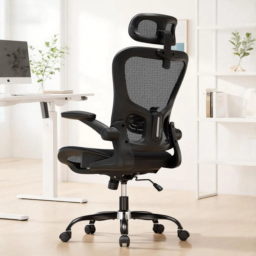 GTPLAYER Ergonomiczne krzesło biurowe z regulowanym zagłówkiem, podłokietnikami, podparciem okolic lędźwiowych, krzesło biurowe i gamingowe, funkcja przechylania, fotel szefa z siatki, 150 kg (czarny)