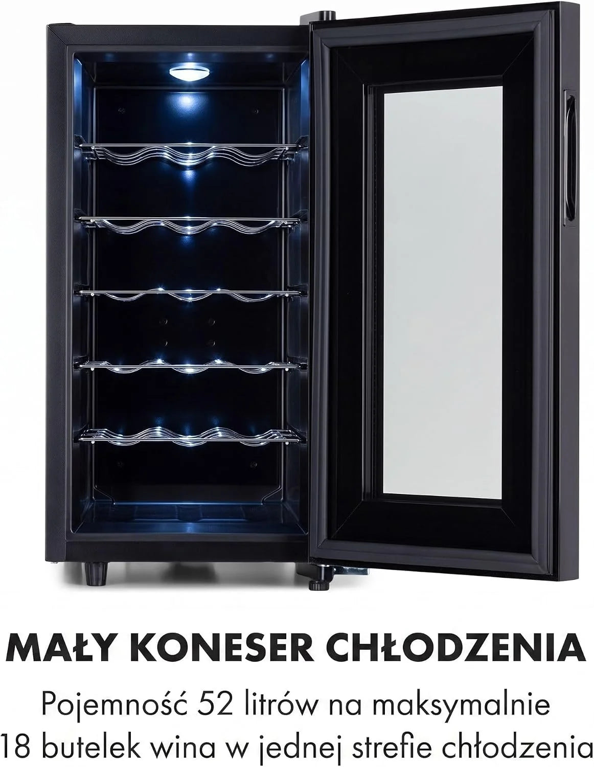 Klarstein Chłodziarka do wina, Wąska lodówka na napoje, 1 strefa, chłodziarka ze szklanymi drzwiami, Wolnostojące zewnętrzne lodówki, Mała do wina, Ochrona UV, 11-18°C, 18 butelek