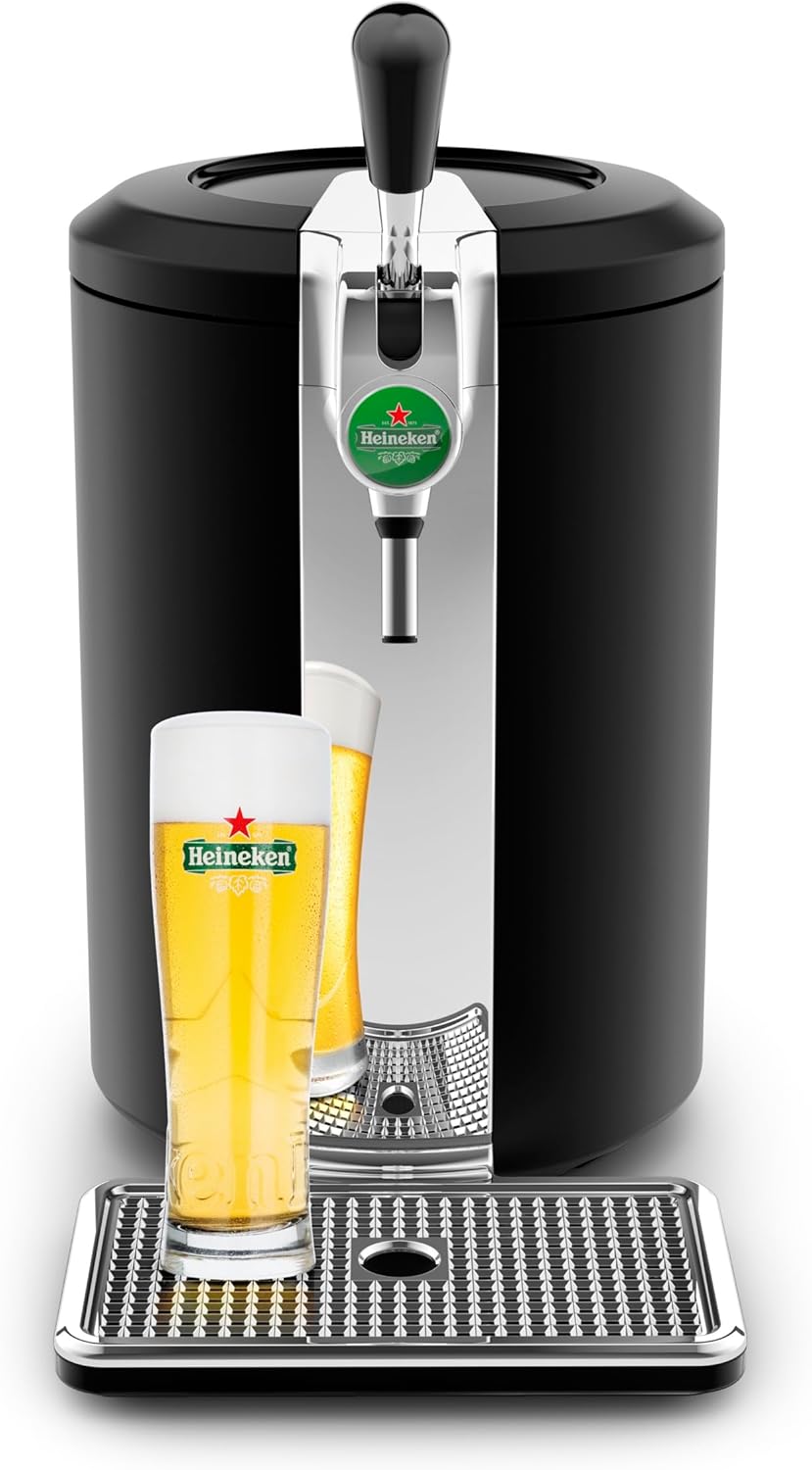 Krups Beertender Tirador de Cerveza, Barriles de 5 L, Marcas del grupo Heineken, Indicador luminoso, Temperatura y espuma perfectas, Cerveza fresca, Fácil instalación, Compacto negro VB450E10