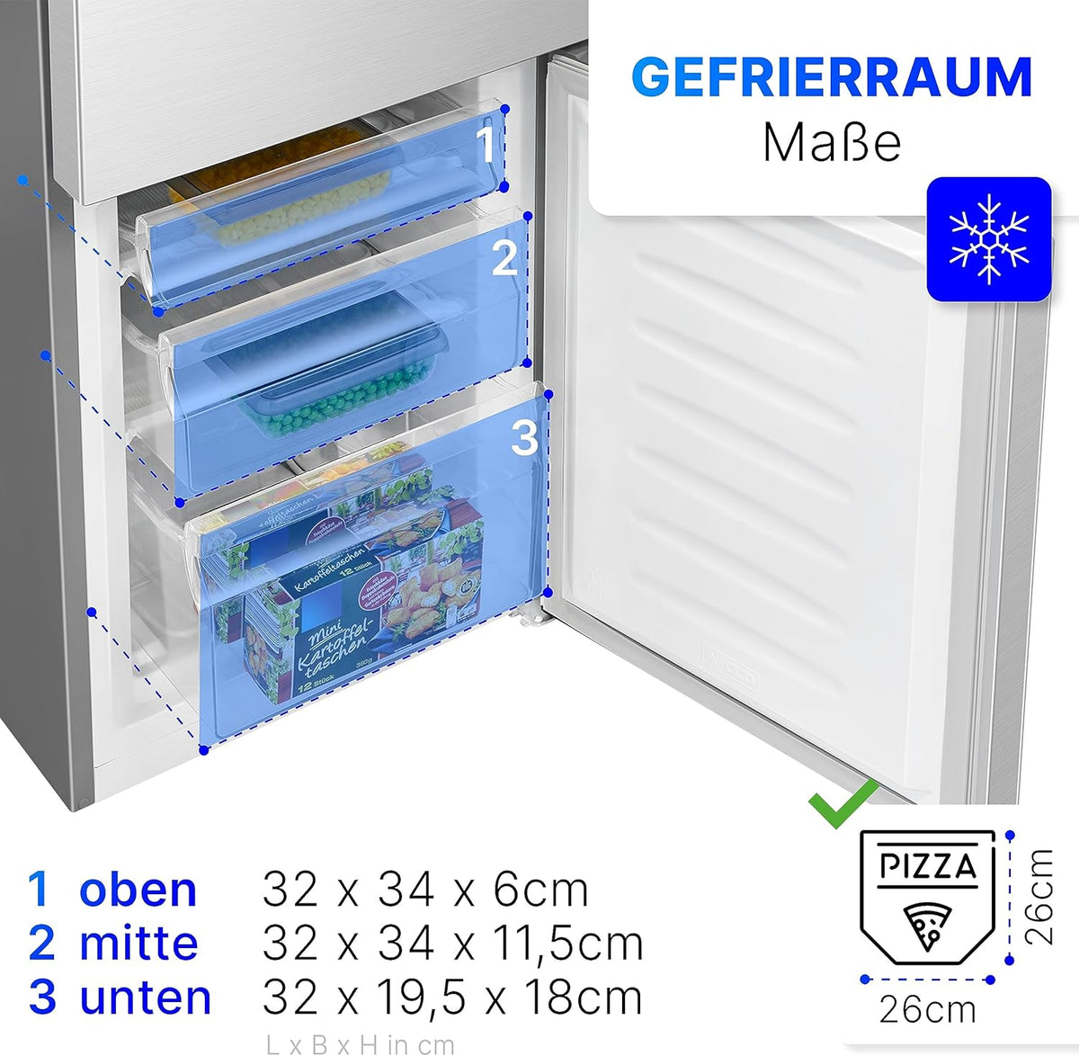 Refrigerador con congelador Bomann® de 143 cm de altura | Frigorífico combi de 175 L con 3 estantes y 3 cajones | Sentido de apertura de puerta reversible | Frigorífico combi silencioso de 39 dB | Frigorífico KG 322.1 aspecto inox