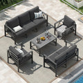 Conjunto de muebles de jardín de aluminio OMERAI de 5 piezas, incluye funda protectora impermeable para 7 personas, salón de jardín exterior con sofá, sillones y mesa, conjunto de jardín para jardín, terraza y balcón, gris oscuro