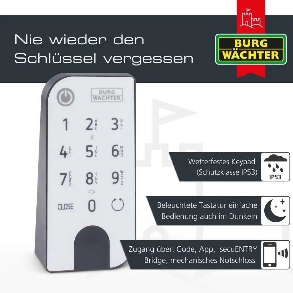 BURG-WÄCHTER Cerradura electrónica para puerta ENTRYeasy 7601 PIN, cilindro, teclado, aplicación, código PIN, llave inalámbrica, negro, acero inoxidable